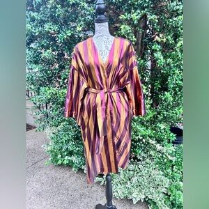 Manila Grace Metallic Striped Burgundy Orange Robe Coat IT 44 fits 6-8